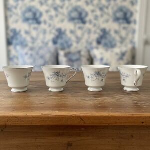 Duchess by Crown Empire Blue Flowers Teacups, Set of 4, Vintage Japan Bone China